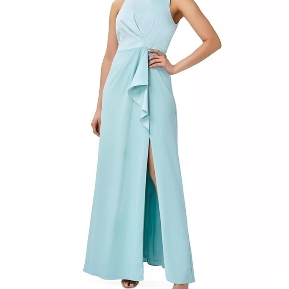 Adrianna Papell Womens Blue Halter Ruffled Formal Evening Dress Gown NWT… - Picture 9 of 14